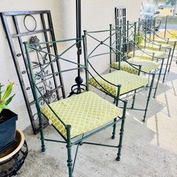 Vintage Hollywood Regency Chairs Iron with Sealed GREEN PATINA “Knot”