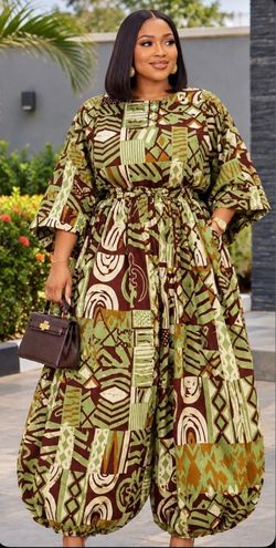 2 Pcs Printed Ankara Dress Set Top And baggy Pant For Women Size 12-16