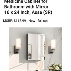 Keonjinn Black Medicine Cabinet for Bathroom with Mirror 16 x 24 Inch