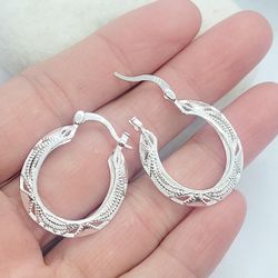 925 sterling silver women's lady's hoop hoops earrings gift