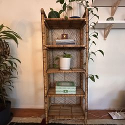 Vintage Rattan Bamboo Bookshelf