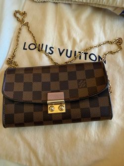 Authentic Louis Vuitton Damier Ebene Chain Wallet / Pochette