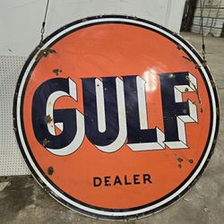 6' vintage Gulf "Dealer" sign. 