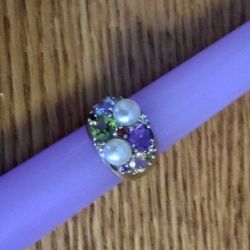 Ross-Simons Sterling Silver Cultured Freshwater Pearl & Multi-Gemstone Cocktail Ring