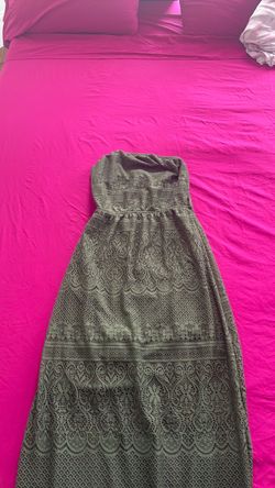 FREE Olive Green Lace Strapless Maxi Dress