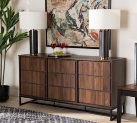 Neil Wood and Metal Dining Room Buffet Brown/Black - Baxton Studio: