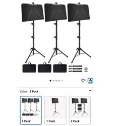Sheet Music Stand, 1/2/3 Pack Adjustable Music Stand for Sheet Music, Music Sheet Stand Portable Folding with Carry bag Clip Holder for Guitar, Ukulel