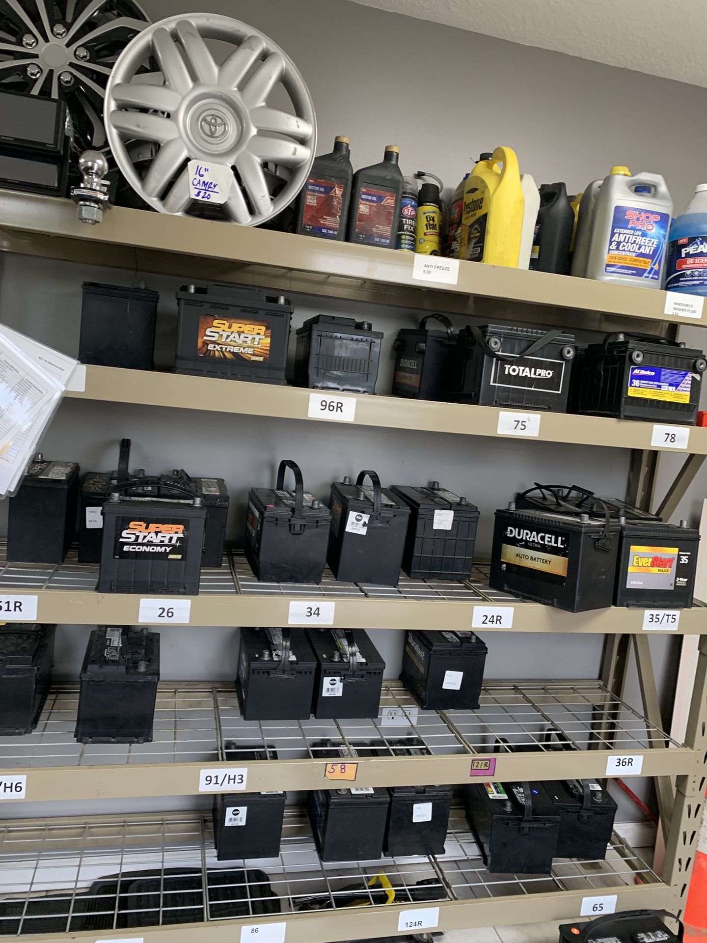 Battery’s, Washer Fluid, Coolant, Oil