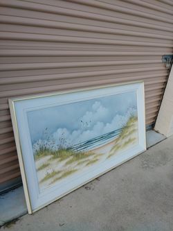 Florida bird/beach framed oil painting