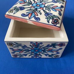 Hand Painted Portuguese Tiles Decorative Ceramic Box with Lid