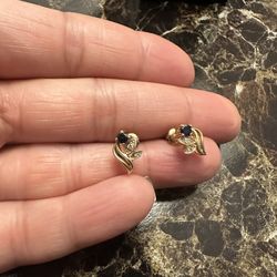 14kt yellow gold sapphire/diamond earrings pierced screw bks sz 1/2inwgt2.2 grms