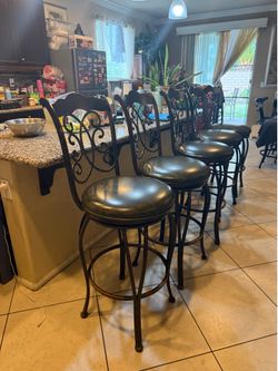 set of 5 very heavy rustic antique brass bar stool