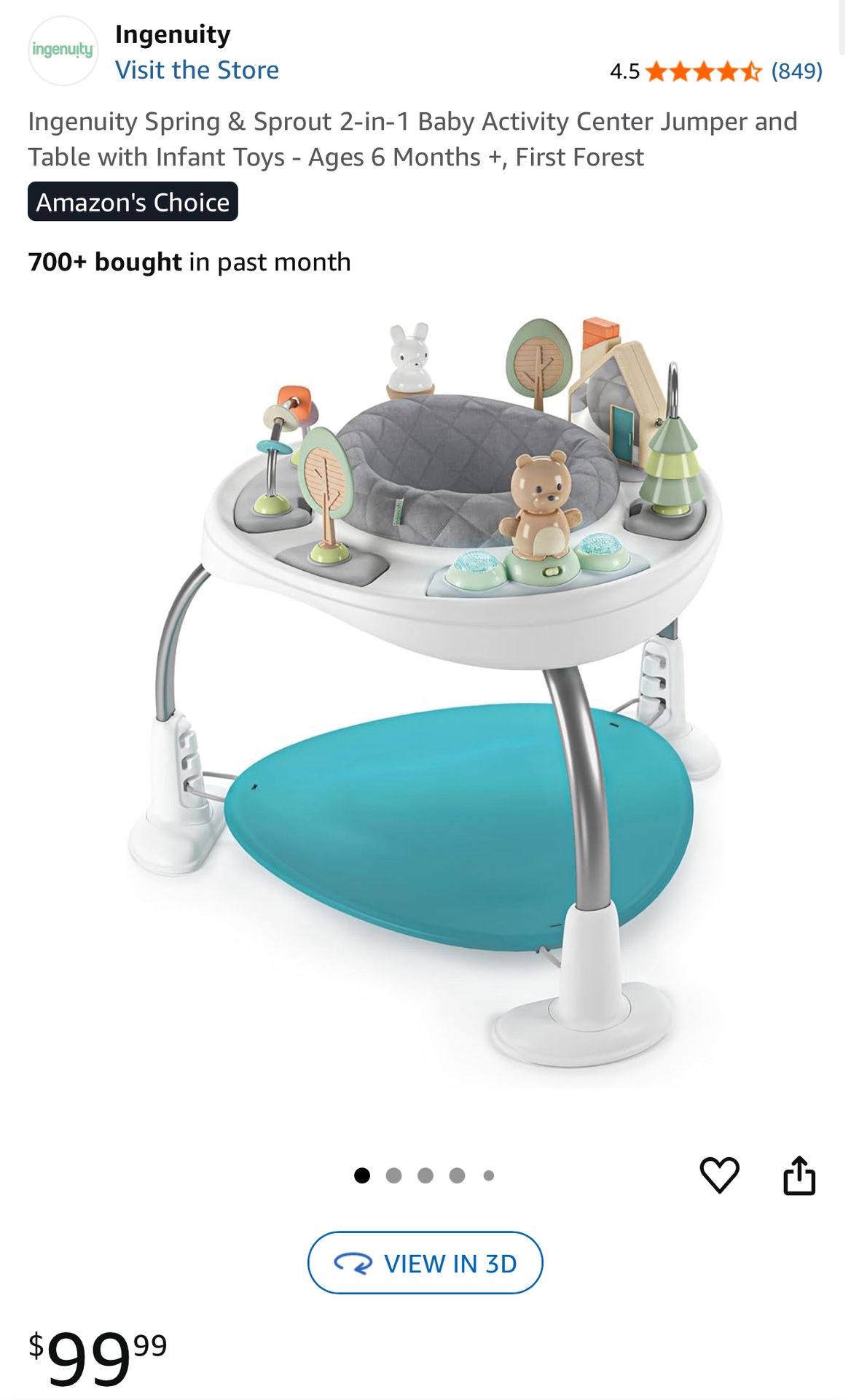 Ingenuity Spring & Sprout 2-in-1 Baby Activity Center Jumper and Table