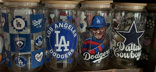 Dodgers , Cowboys , Mickey Mouse. Glass Cups