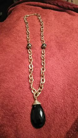 Vintage Gold tone Chain w/ black quartz pendant