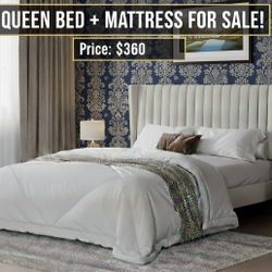 Queen Size Bed Frame + MATTRESS Platform Bed Frame With Headboard 