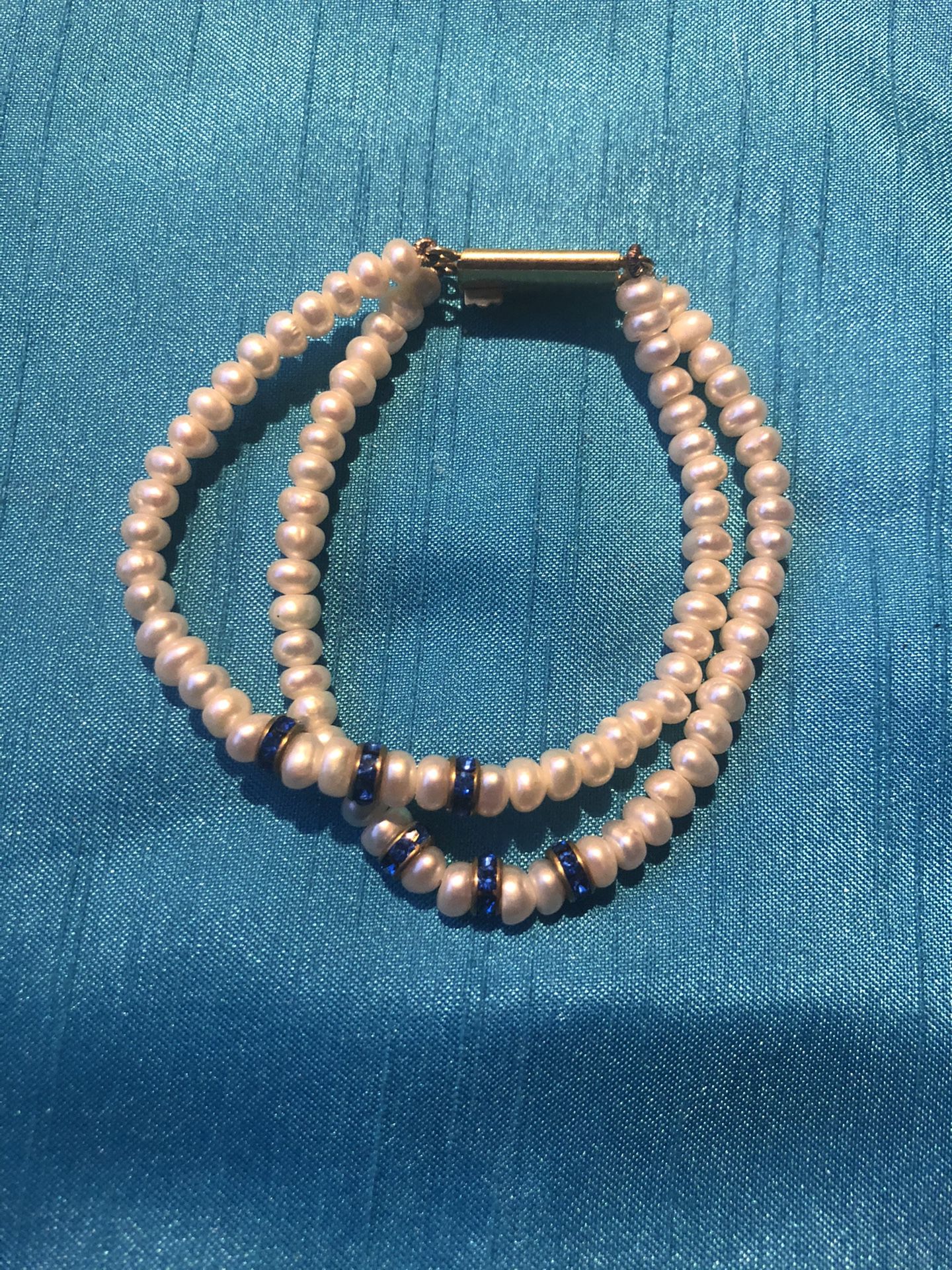 Girl’s Women’s Small Pearl & Sapphire Elegant Bracelet Preowned Jewelry
