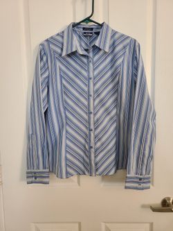 Women's Blue and White Striped Shirt - size large