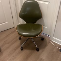 Real Leather Green And Wooden Desk Chair