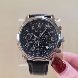 SO&CO New York Tribeca Chronograph Black Silver Sub Dial Men's Wrist Watch 5059