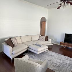 Dylan Ivory Linen 3-Piece Curved 126" Sectional with Ottoman 