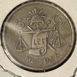 25 centavos 1950. Vintage Coin Of Mexico 