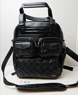 Lug Mini Puddle Jumper Convertible Backpack Bag Black Faux Leather Carry On