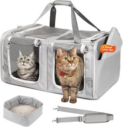 Cat Carrier for 2 Cats, 23.6''x 16.7''x 13'' Large Cat Travel Carrier with Litter Box, Pet Carrier with Great Ventilation, Double Pet Carrier with Zip