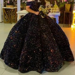Black Sequin Quinceañera Dress 