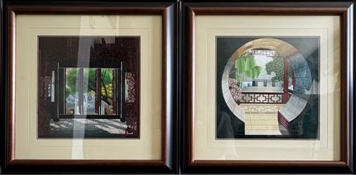 Authentic King's Silk Embroidery Framed Art Pair - Signed By Master Qing Zhang