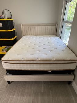 Queen Bed Frame + Headboard & Mattress