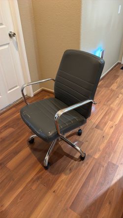 Gray Leather Office Chair with Chrome Frame