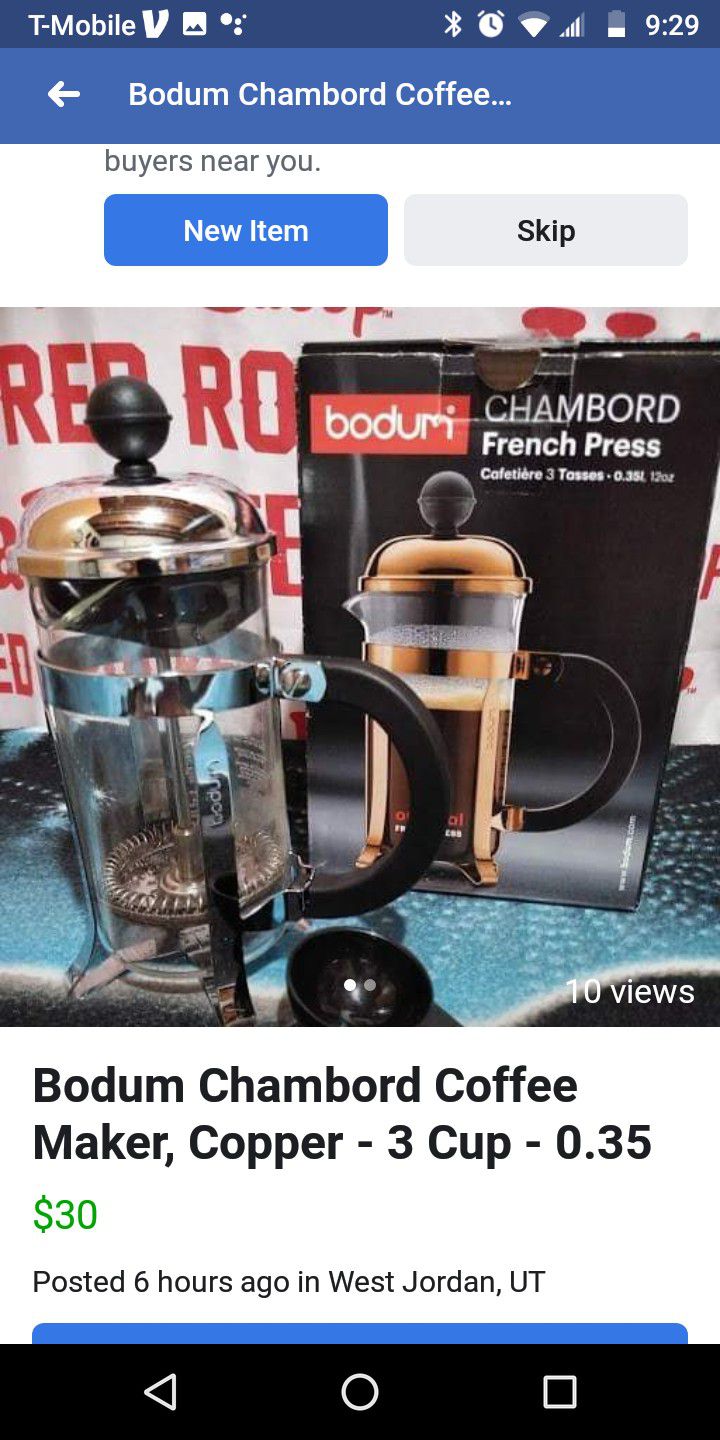 Bodum Chambord Coffee Maker, Copper - 3 Cup - 0.35