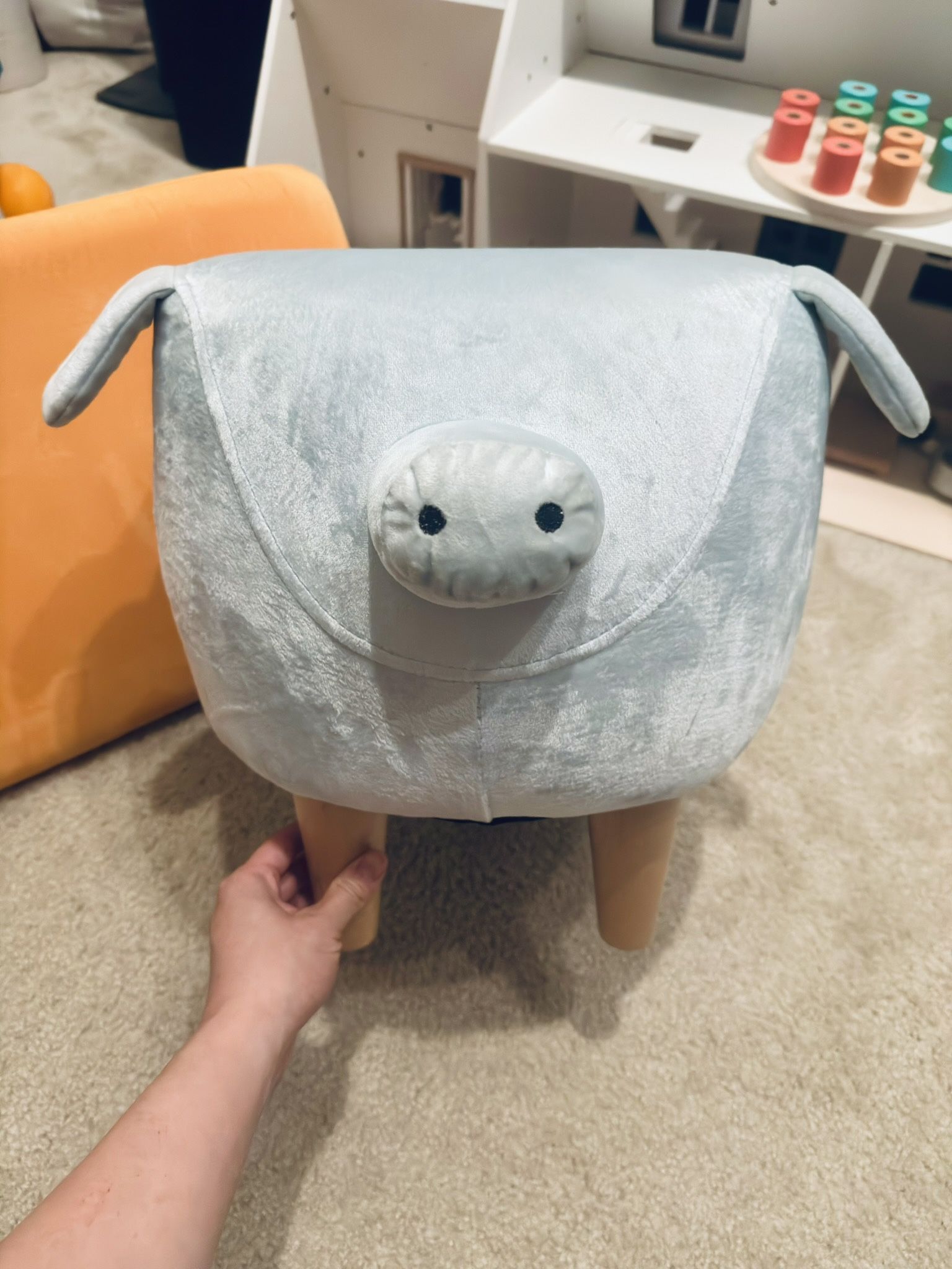 Blue Velvet Pig Ottoman