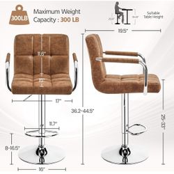 Bart Stools Set of 2.PU Leather Adjustable Barstools with Armrest, Counter Height Stool Chairs with Thickened Seat Cushion for Kitchen Island