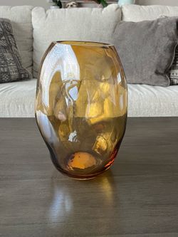 Large Decorative Amber Glass Hurricane Candleholder