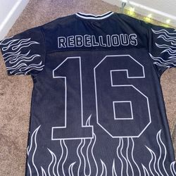 High Quality Y2K Black Mesh Flame Graphic Jersey - REBELLIOUS 16 - Soft & Comfortable Streetwear Top