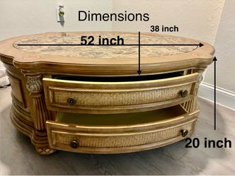 Oval Coffee Table with Marble Top and Drawers