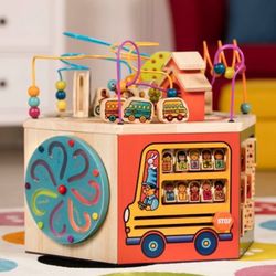 B. Toys Wooden Activity Cube, Used. 