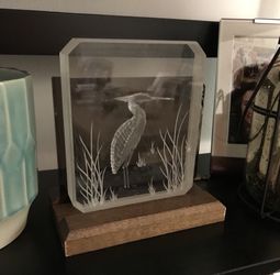 Engraved glass shelf/desk decor
