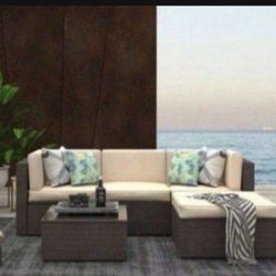 Cloud Mountain 5 Pcs Wicker Sectional Patio Set