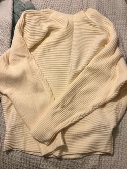 Cream Ribbed Knit Long Sleeve Sweater