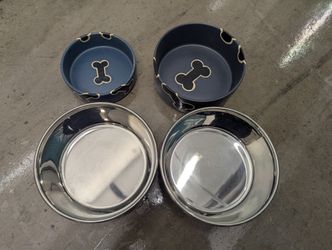 Set Of Dog Food Water Bowls Ceramic Stainless Steel Pets Cats Heavy Duty Non Slip 8" Diameter Drinking Feeding Dishes Plates