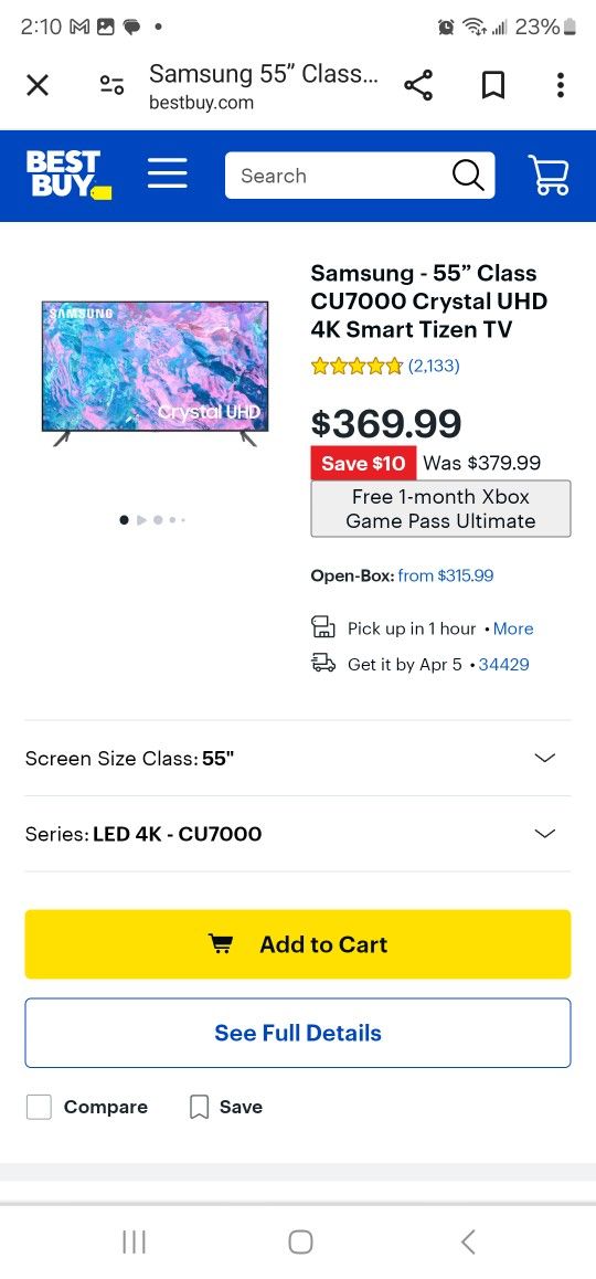 Samsung CU7000 Crystal UHD 4K Smart Tv