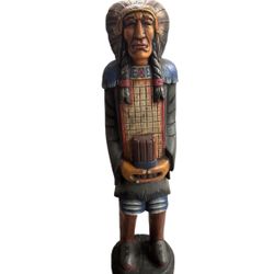 Vintage Carved Cigar Store Wooden Indian 40in 