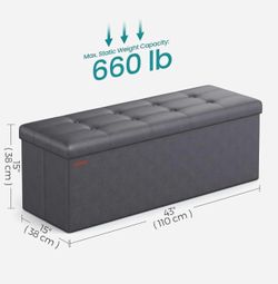 SONGMICS 43" Leather Folding Ottoman Bench w/ Storage - Dark Gray