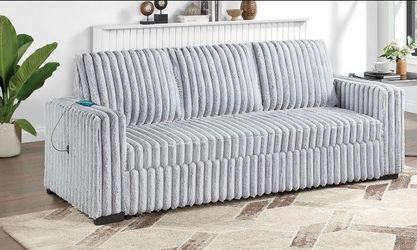 Brand New In Box Gray Corduroy Convertible Sofa Sleeper With USB