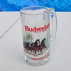 VTG  Anheuser Busch Budweiser Clydesdale Holiday 12 oz Glass Beer Stein Mug 1989