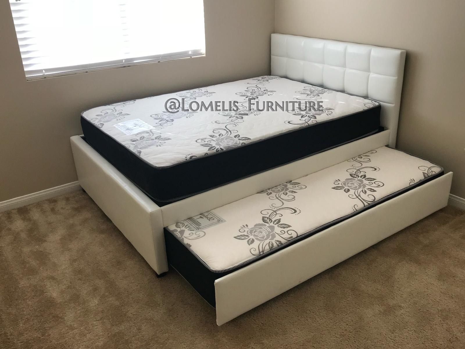 Full/Twin white trundle bed w. Orthopedic mattresses included