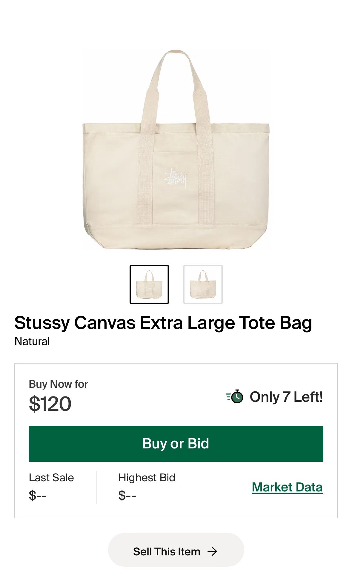 stussy canvas bag cream xl tote bag